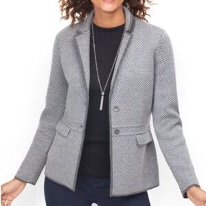 Talbots Plus Size X Gray Cream Chevron Sweater Jacket Blazer Herringbone Pockets